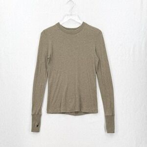 ENZA COSTA Cashmere Easy Cuffed Crew Top Womens Medium Olive Long Sleeve NEW